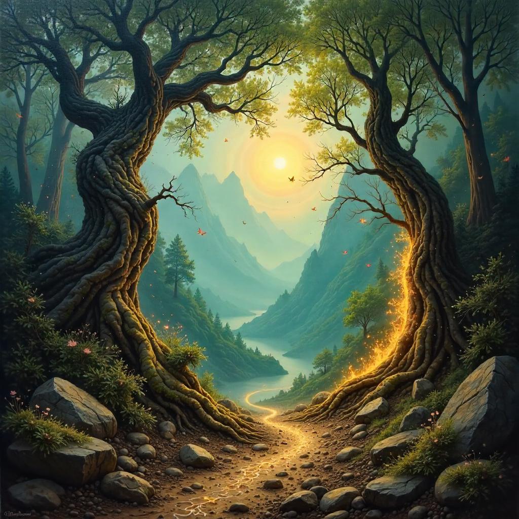 Earthquake in a Mystic Forest: Oil Painting Vision