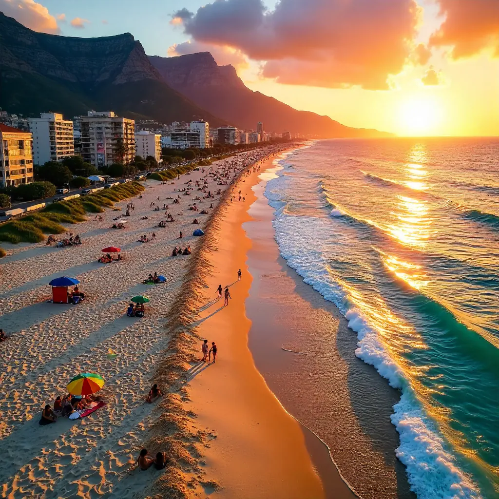 Sunset Aerial: Cape Town Beach at Golden Hour