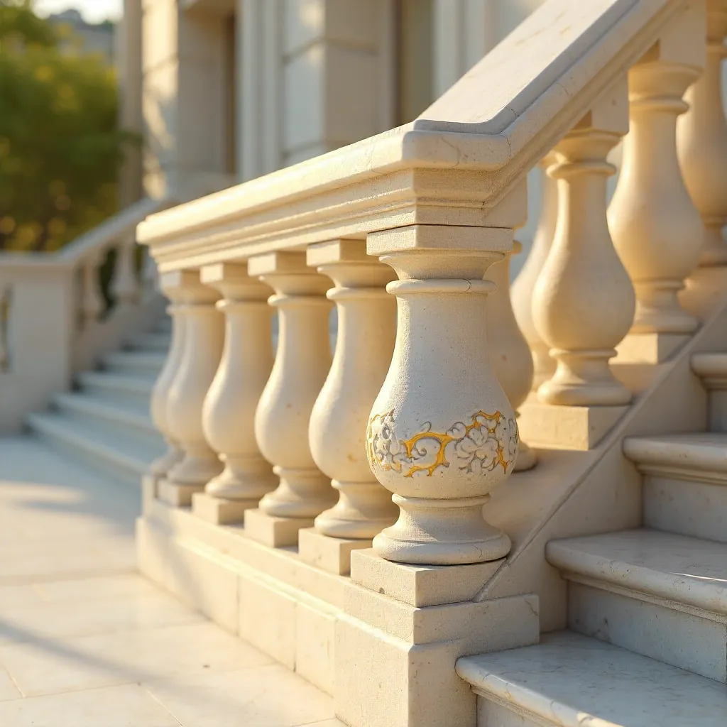 Close-Up: White Stone Balustrade with Yellow Accents