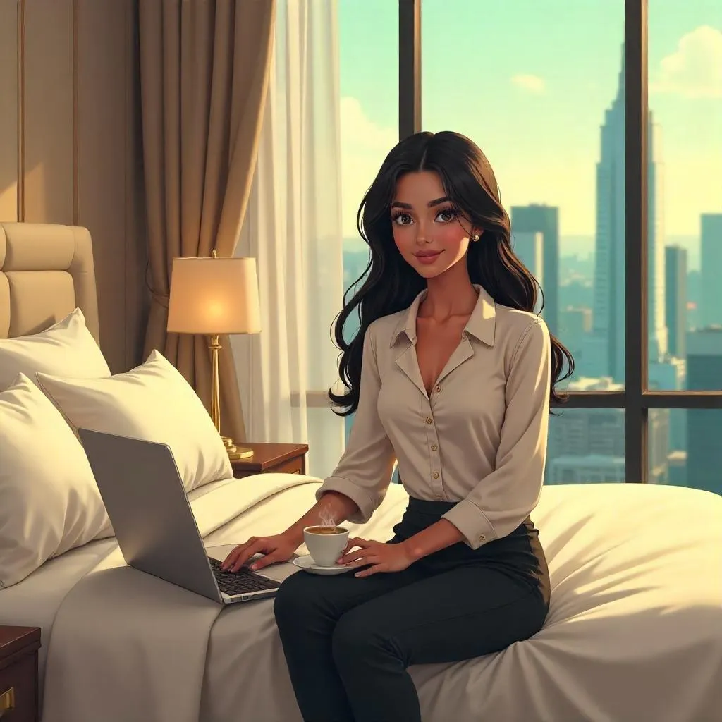 Anime-style Middle Eastern Woman in a Hotel Room