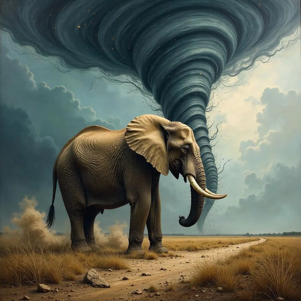 Elephant Amid a Tornado: An Oil Painting