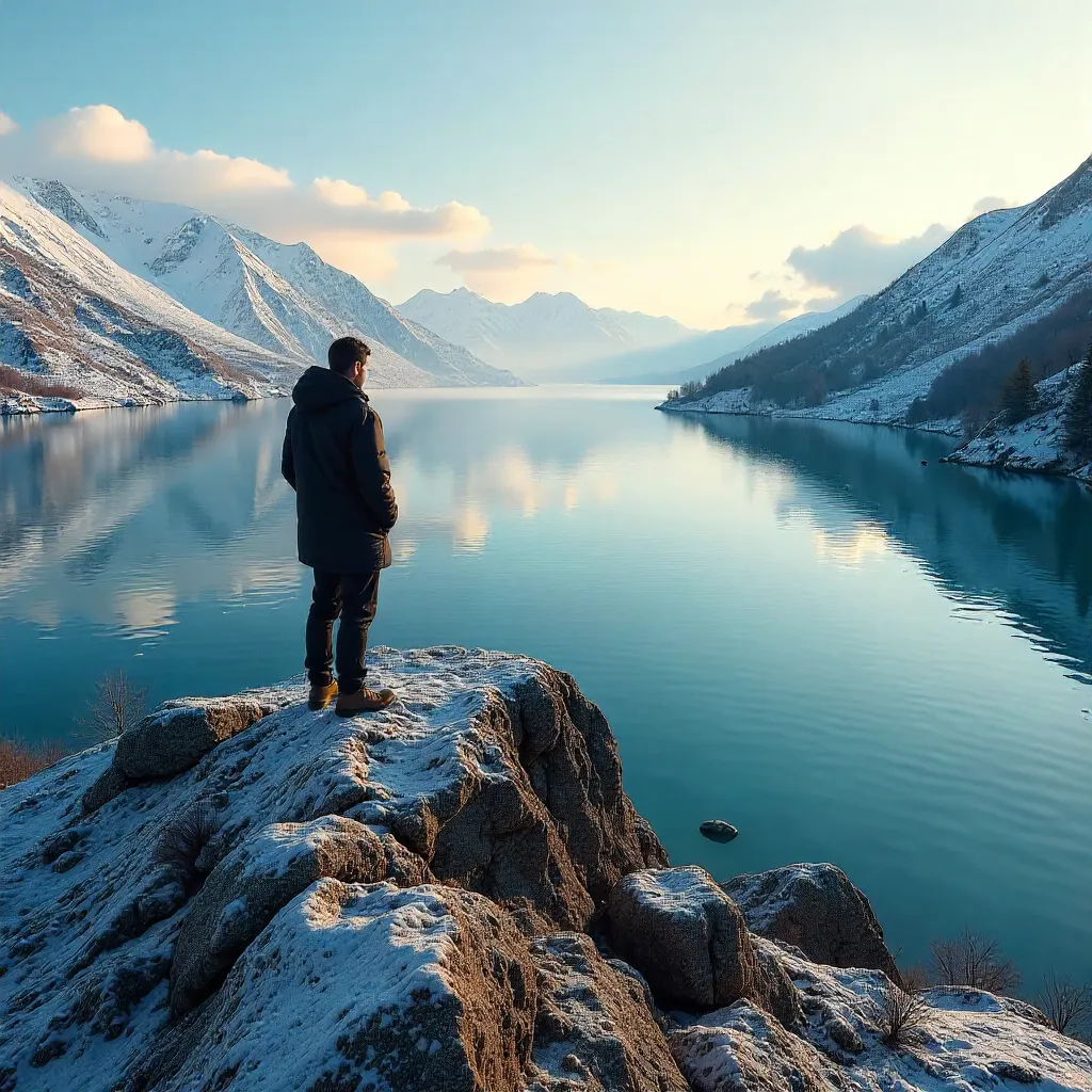 On a Rocky Ledge Overlooking Serene Waters