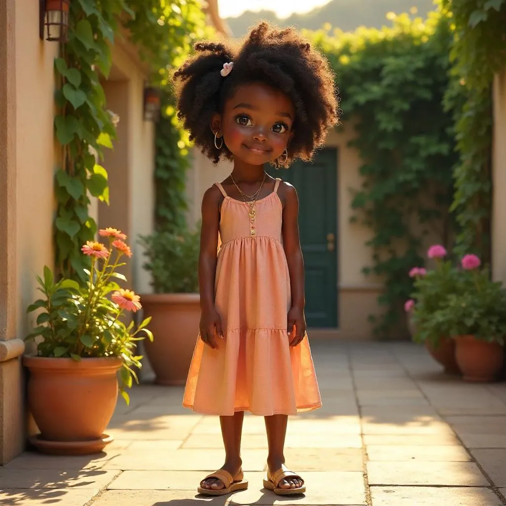 Courtyard Glow: Photorealistic Portrait of a Black Girl