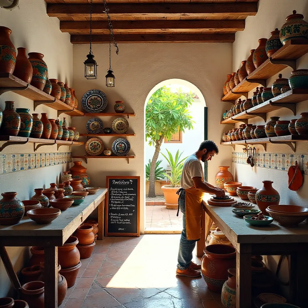 Quaint Seville Ceramic Shop: Hand-Painted Pottery