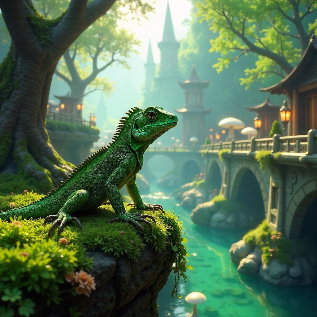 Photoreal Lizard in an Elven City