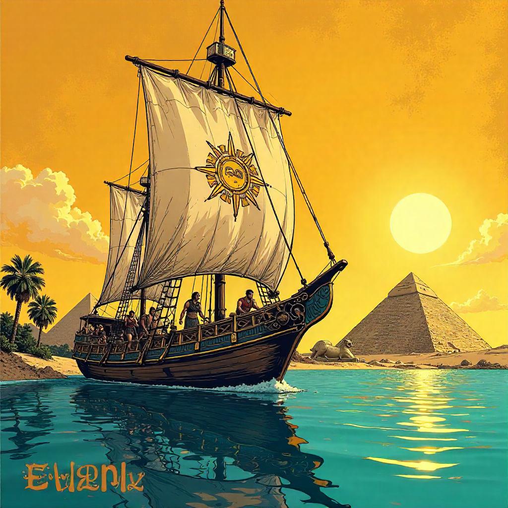 Ancient Egypt Comic-Style Sailing Ship