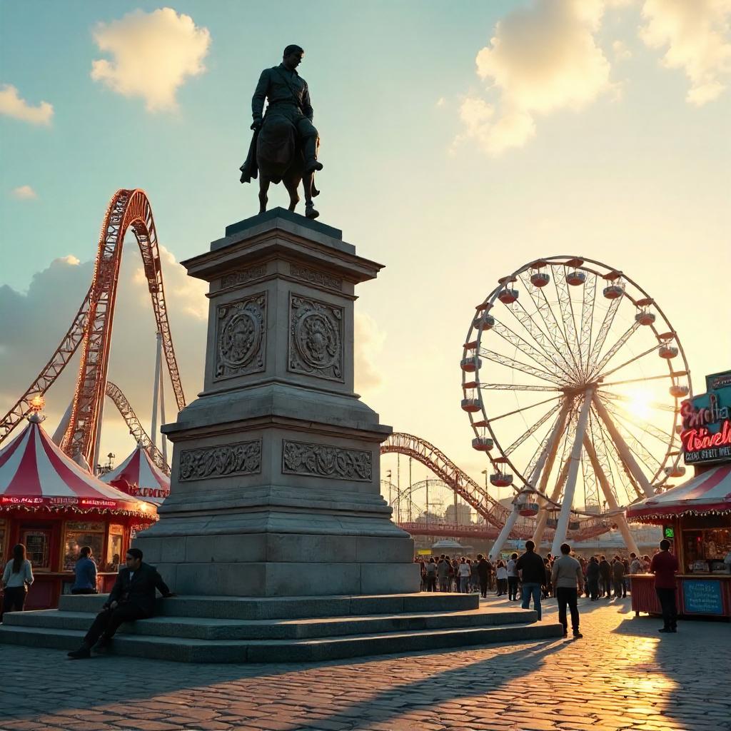 Photoreal Monument in a Lively Amusement Park