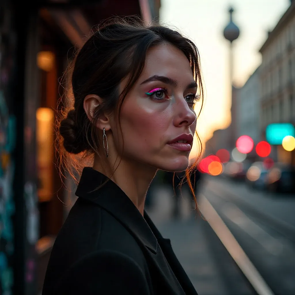 Berlin Portrait: Thoughtful Woman with Colorful Eyeliner