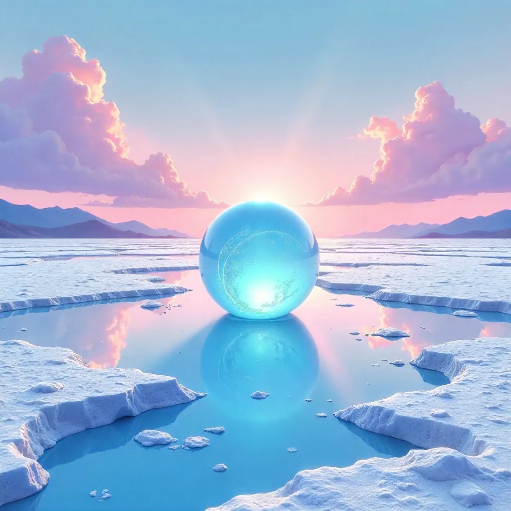 Spirit Orb over a Salt Flat in Anime Style at Dusk
