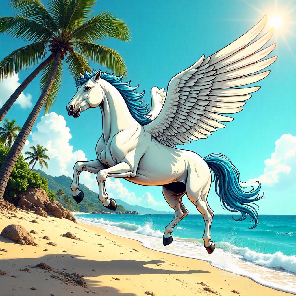 Pegasus on the Beach: Comic Book Action Splash