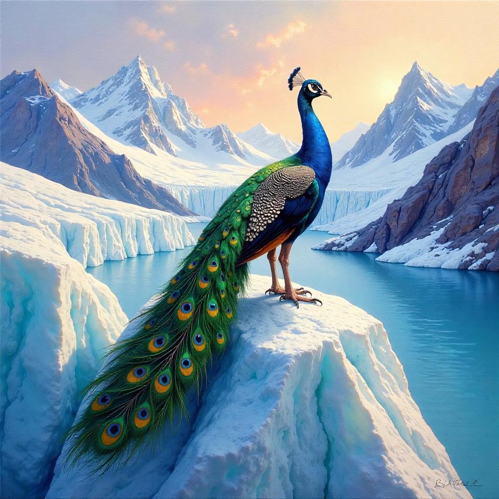 Peacock on a Glacial Canvas
