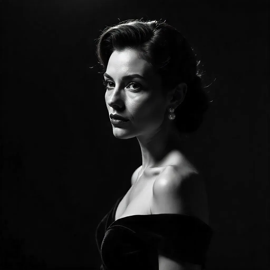 Spotlight Veil: Dramatic Black & White Portrait