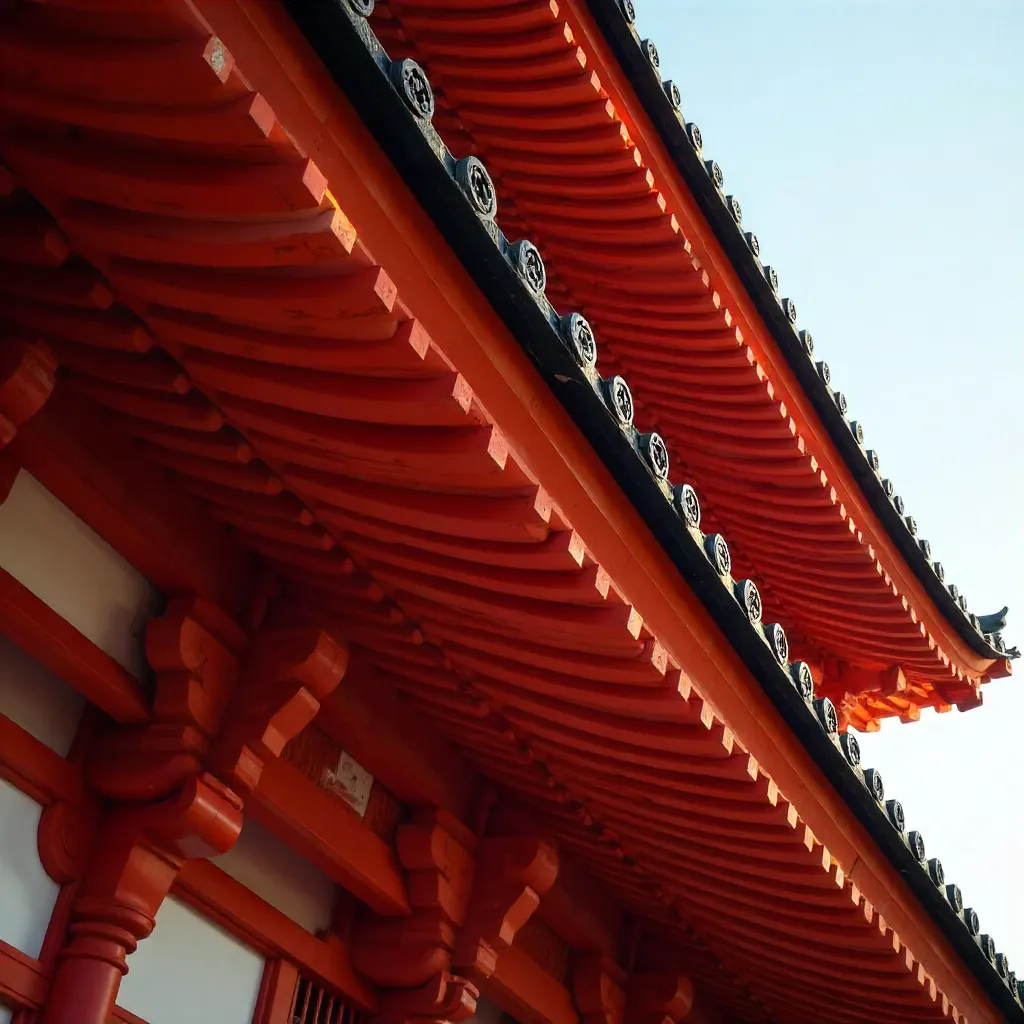 Vermilion Japanese Pagoda, Close-Up of Traditional Details