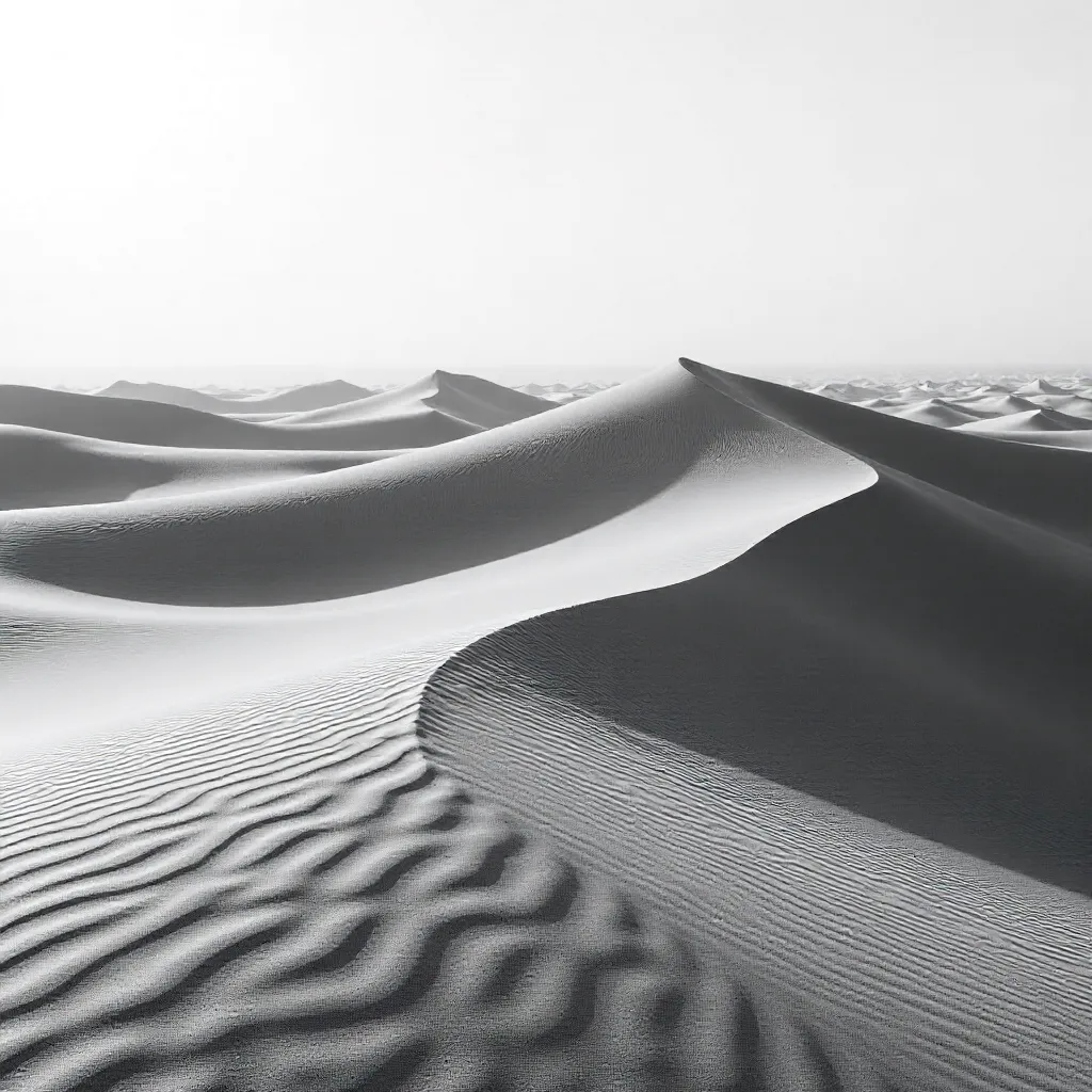 Monochrome Dunes: Serene Desert in Soft Sunlight