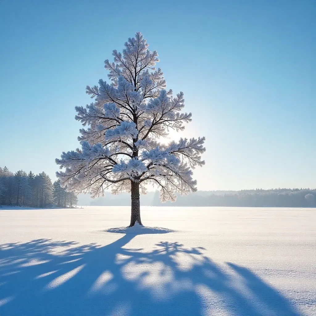 Frosty Tree Under a Clear Winter Sky in Jönköping