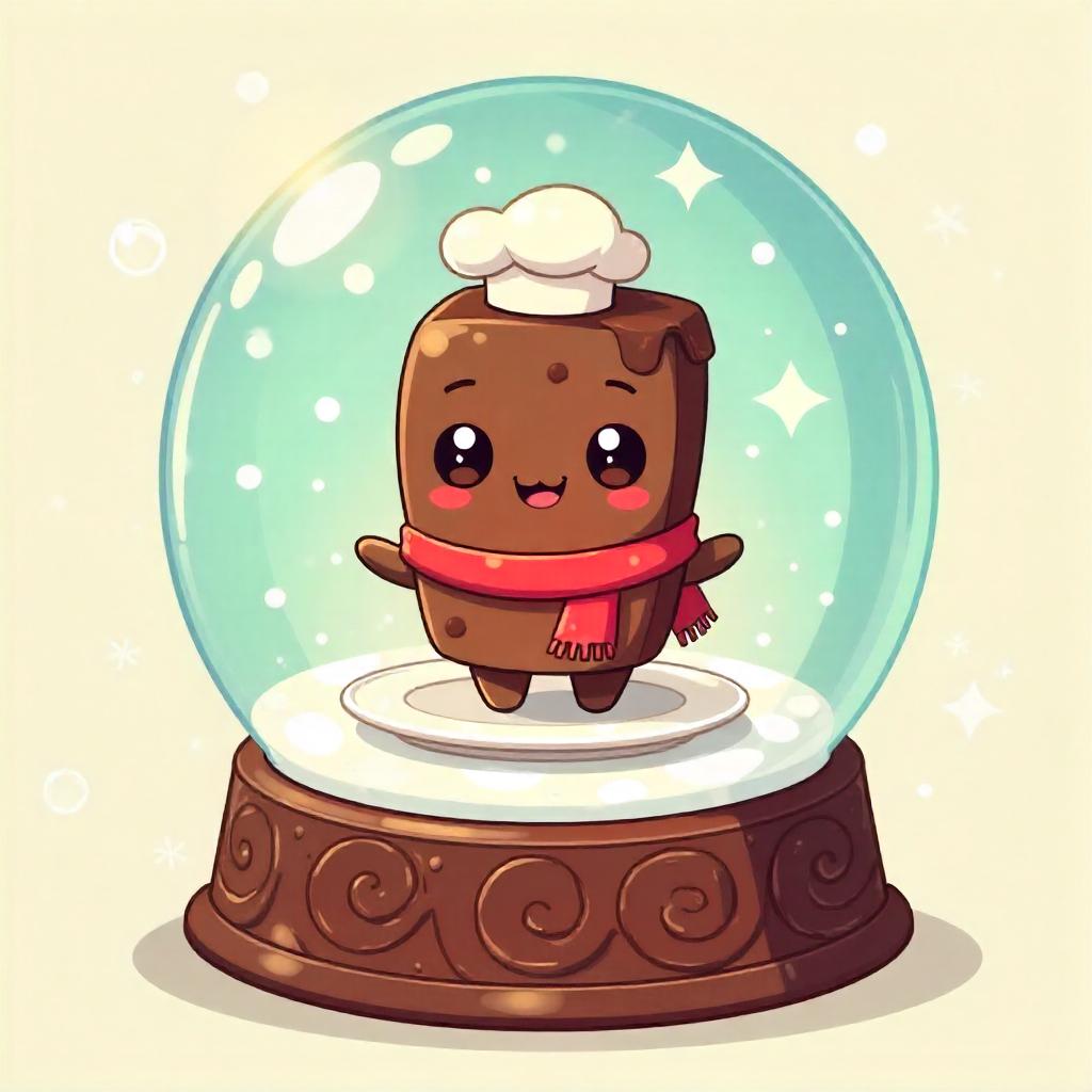 Cute Cartoon Brownie in a Snow Globe