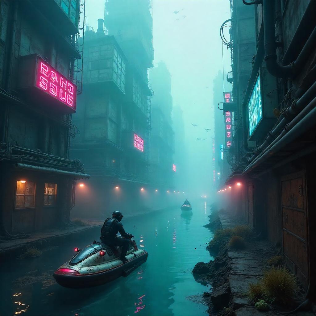 Underwater Fogbound Cyberpunk City