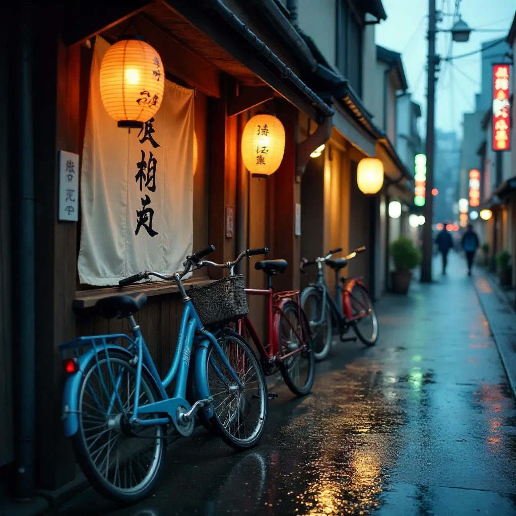 Bicycles Parked Outside a Traditional Fukuoka Restaurant