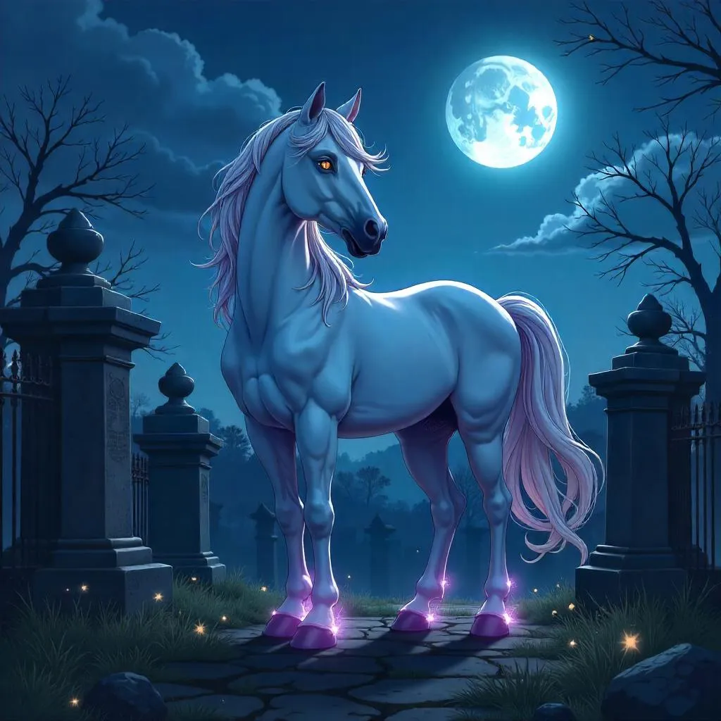 Moonlit Anime Horse in a Graveyard