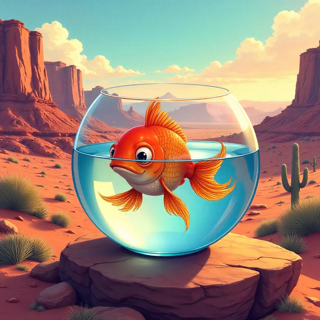 Anime Goldfish Among Red Mesa Landscapes