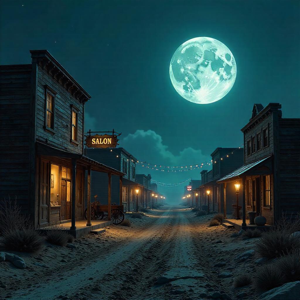 Moonlit 3D Ghost Town Night Scene