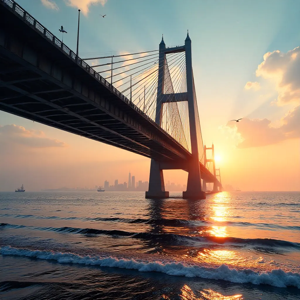 Bandra-Worli Sea Link at Sunset over the Arabian Sea