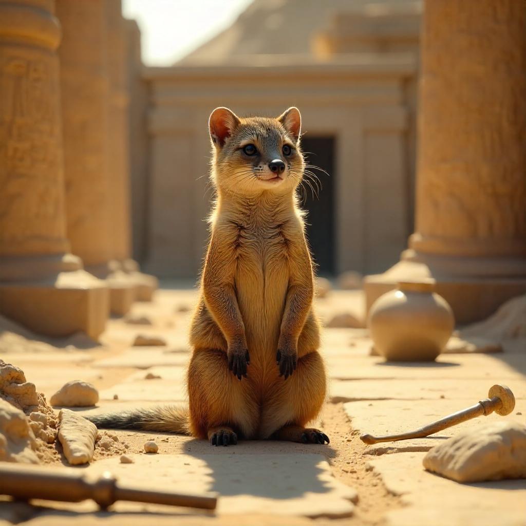 Photoreal Mongoose at an Ancient Ruins Site
