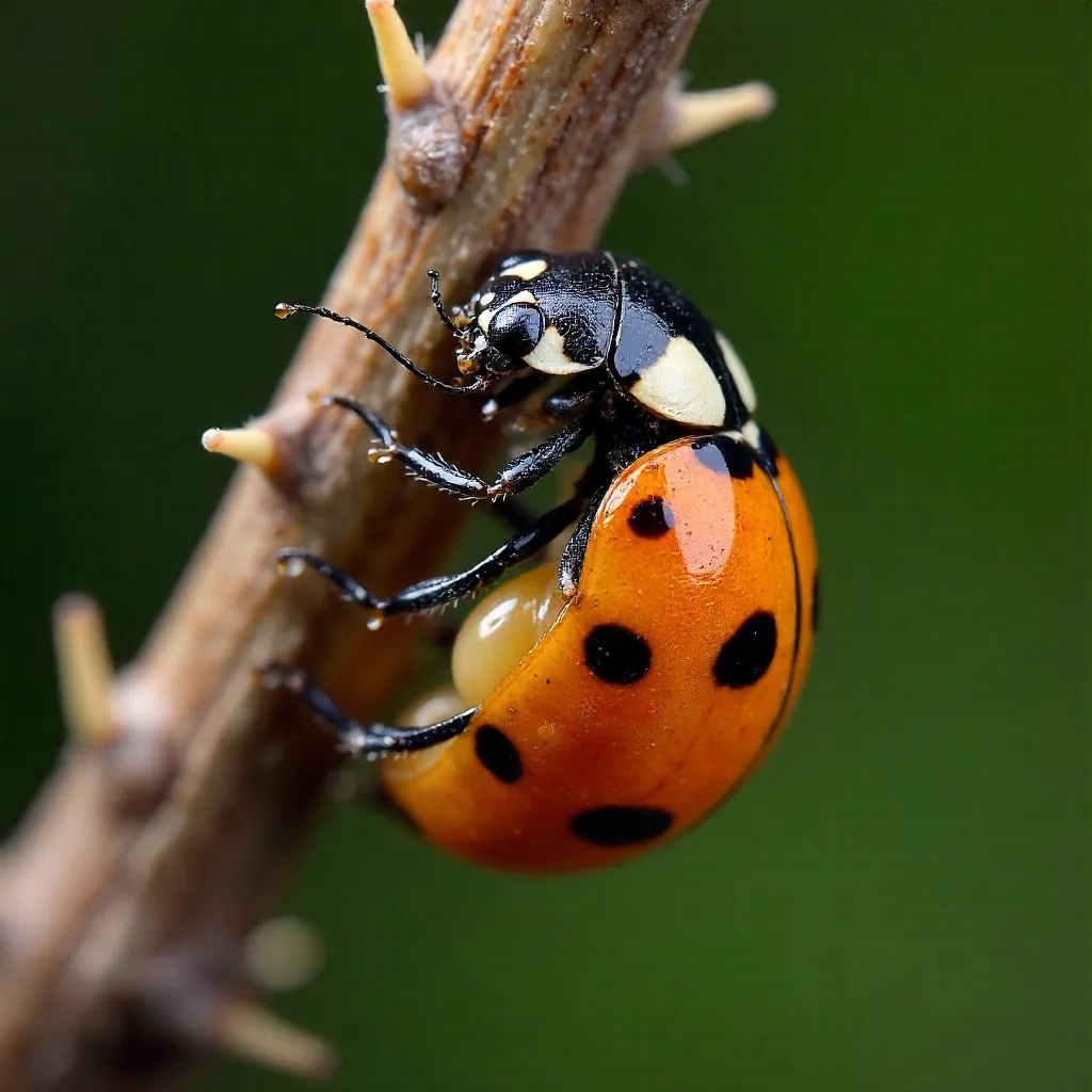 Macro Detail: Ladybug Pupa on a Thorny Twig