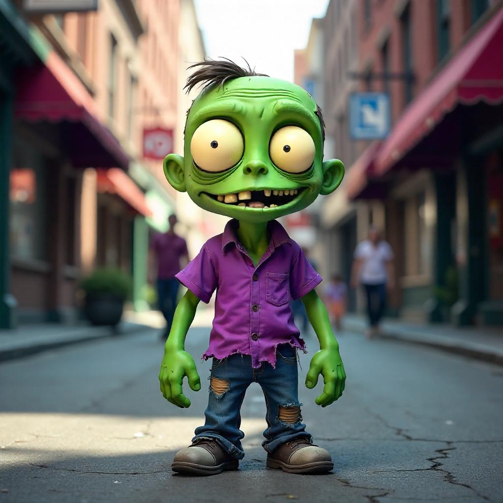 Cartoon Zombie in a Real Photo Scene