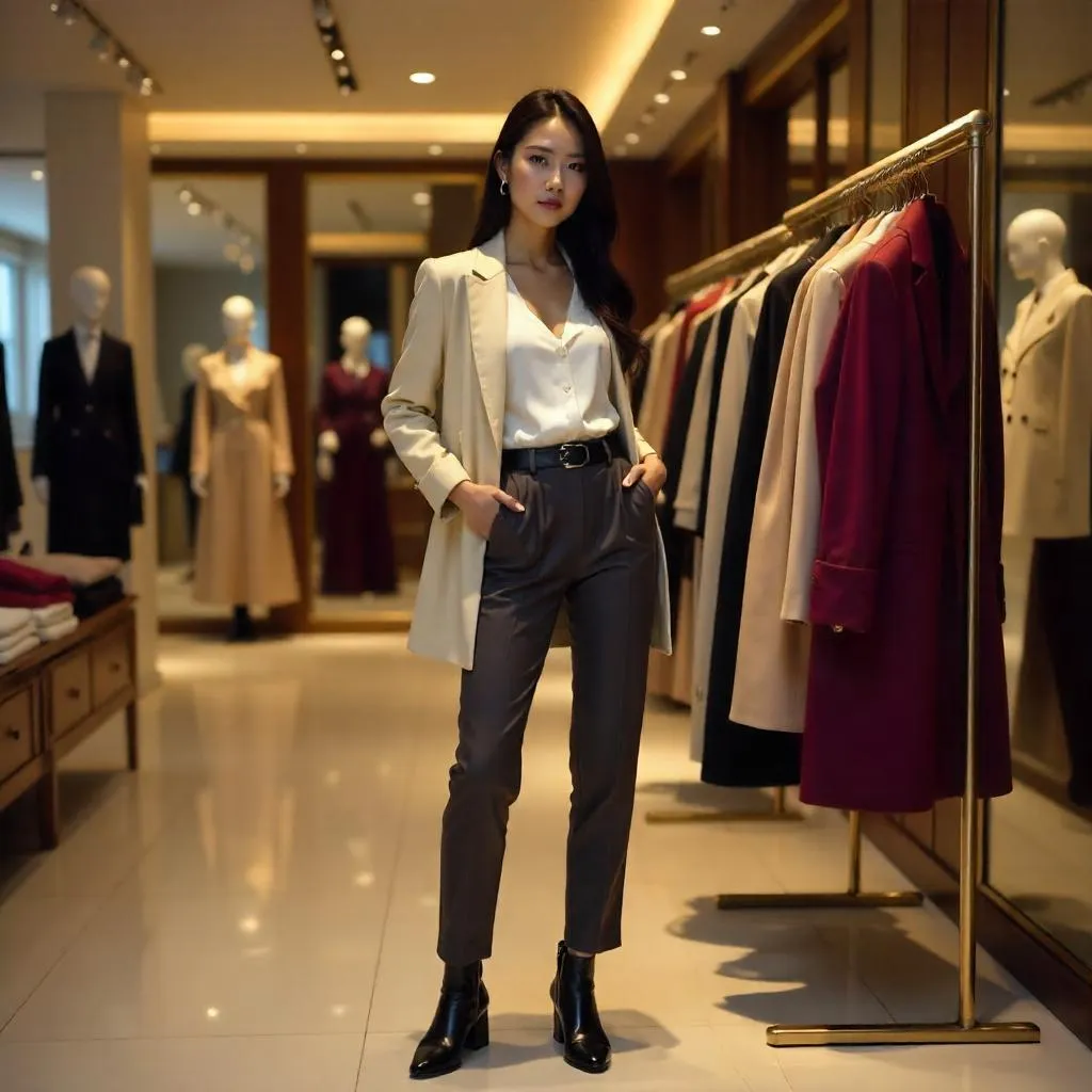 Photorealistic Asian Fashionista in a Boutique