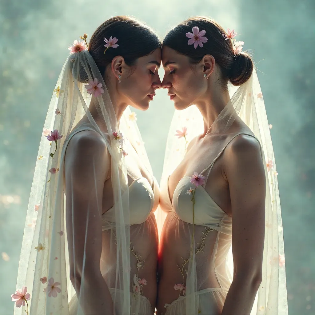 Silhouettes Beneath a Floral Diaphanous Veil