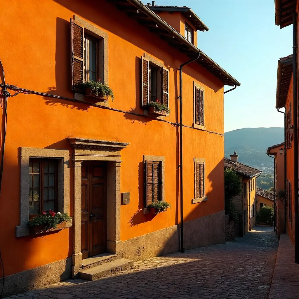 Bright Orange Facade in Rastignano with Shuttered Windows