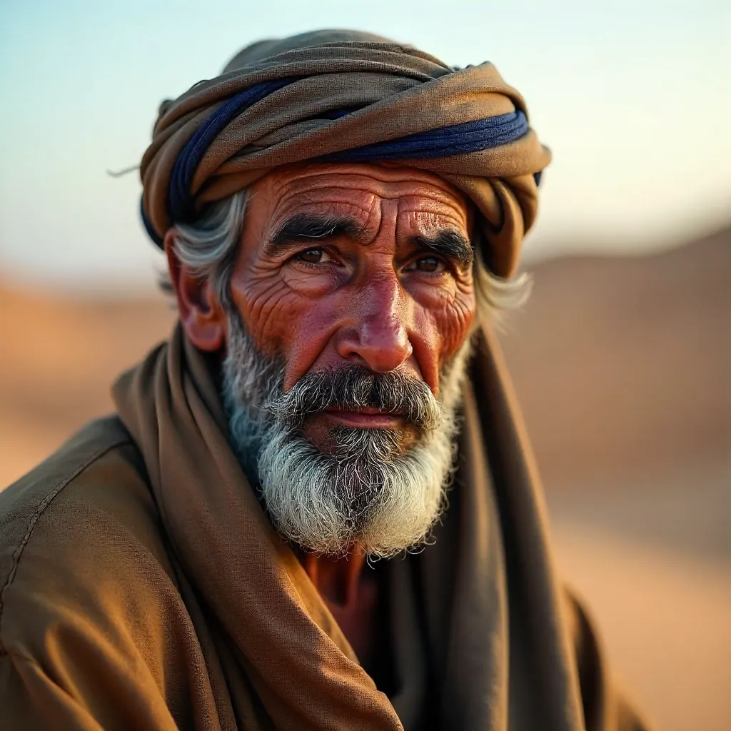 Aged Nomad Portrait in the Mhamid Desert, Morocco