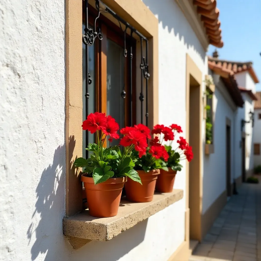 Red Geraniums on a Whitewashed Window in Frigiliana