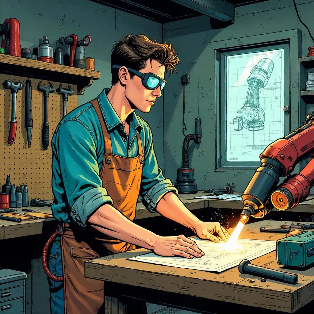 Young Technician in a Comic-Book Workshop