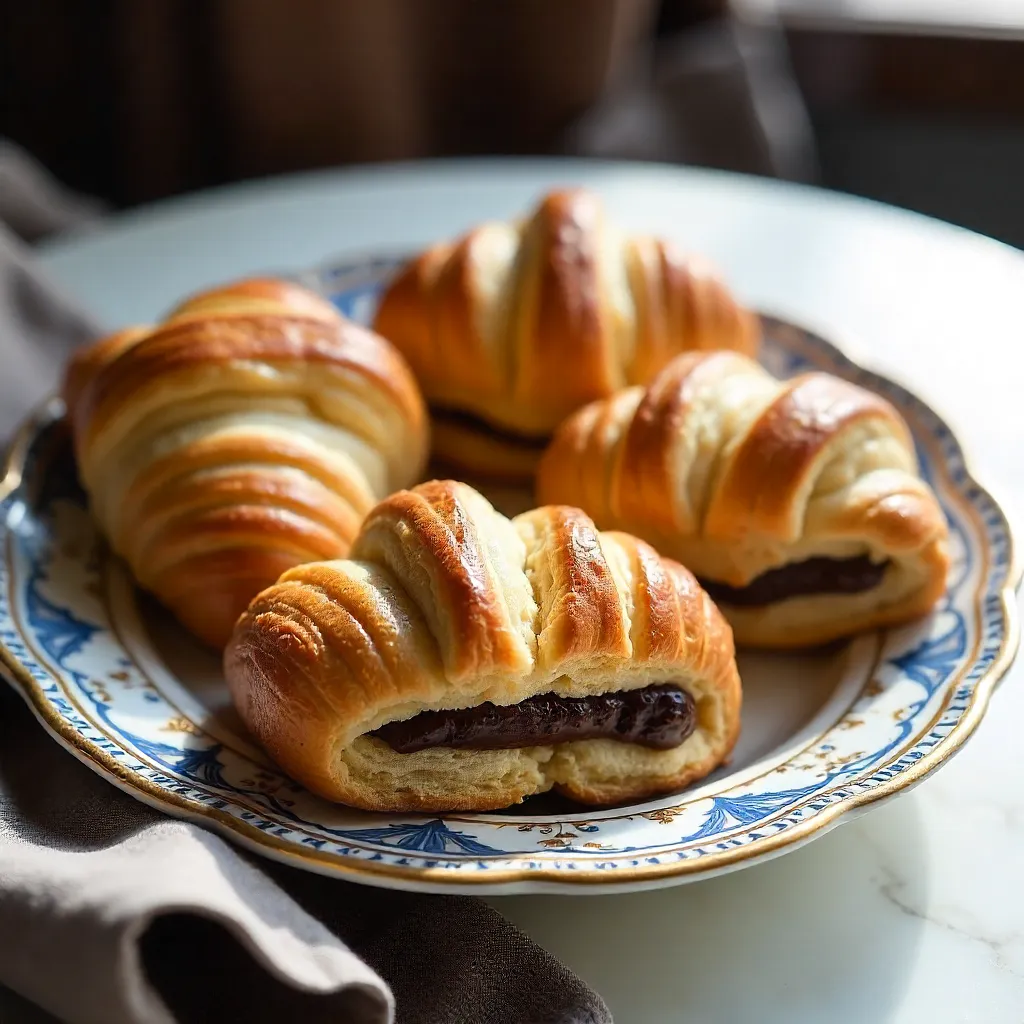 Golden Pain au Chocolat on Marble with Decorative Plate