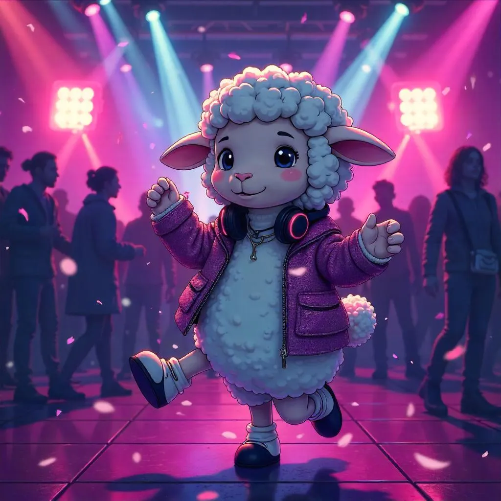 Anime Sheep in a Neon Nightclub