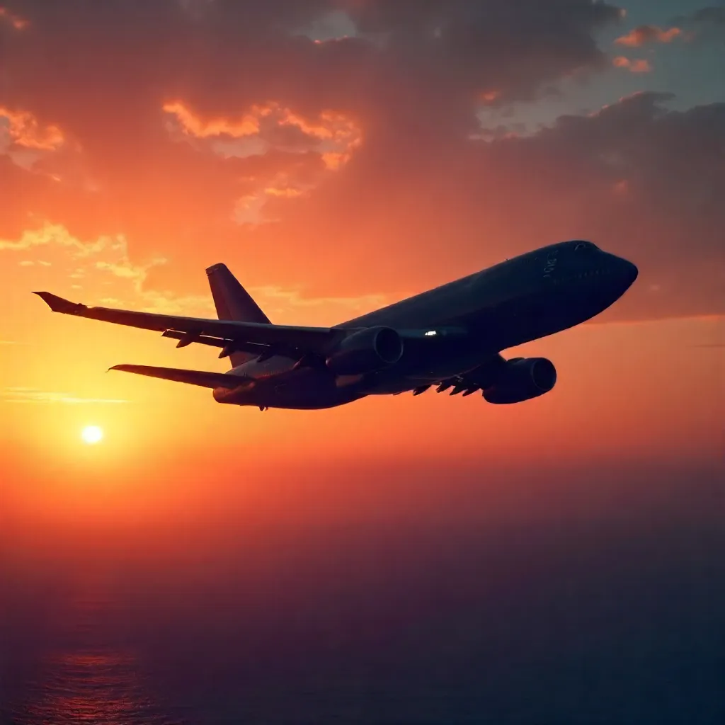 Silhouette of a Cargo Airplane at Golden Sunset