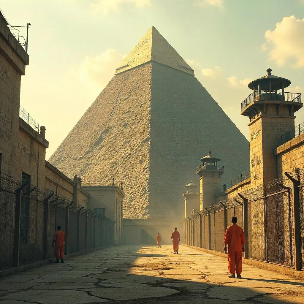 Photorealistic Pyramid in a Prison Courtyard