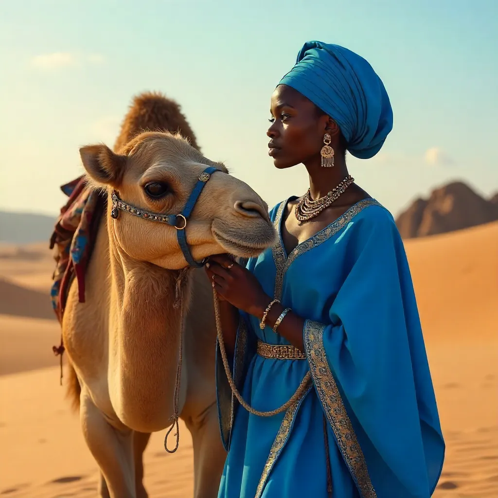 Blue Attire and Camel in Northern Nigerian Desert