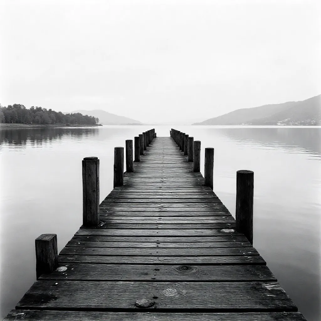 Monochrome Pier over Düzce Lake — Serene Nature