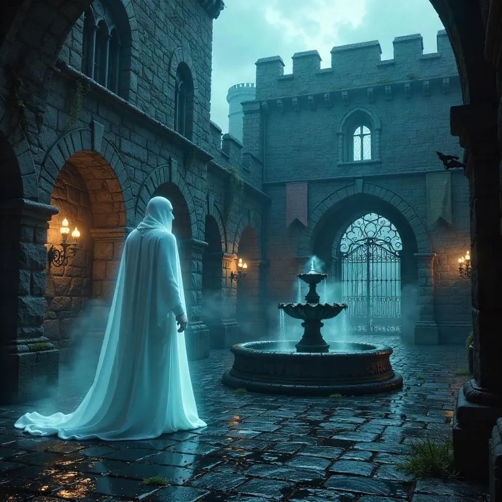 Photorealistic Specter in a Castle Courtyard