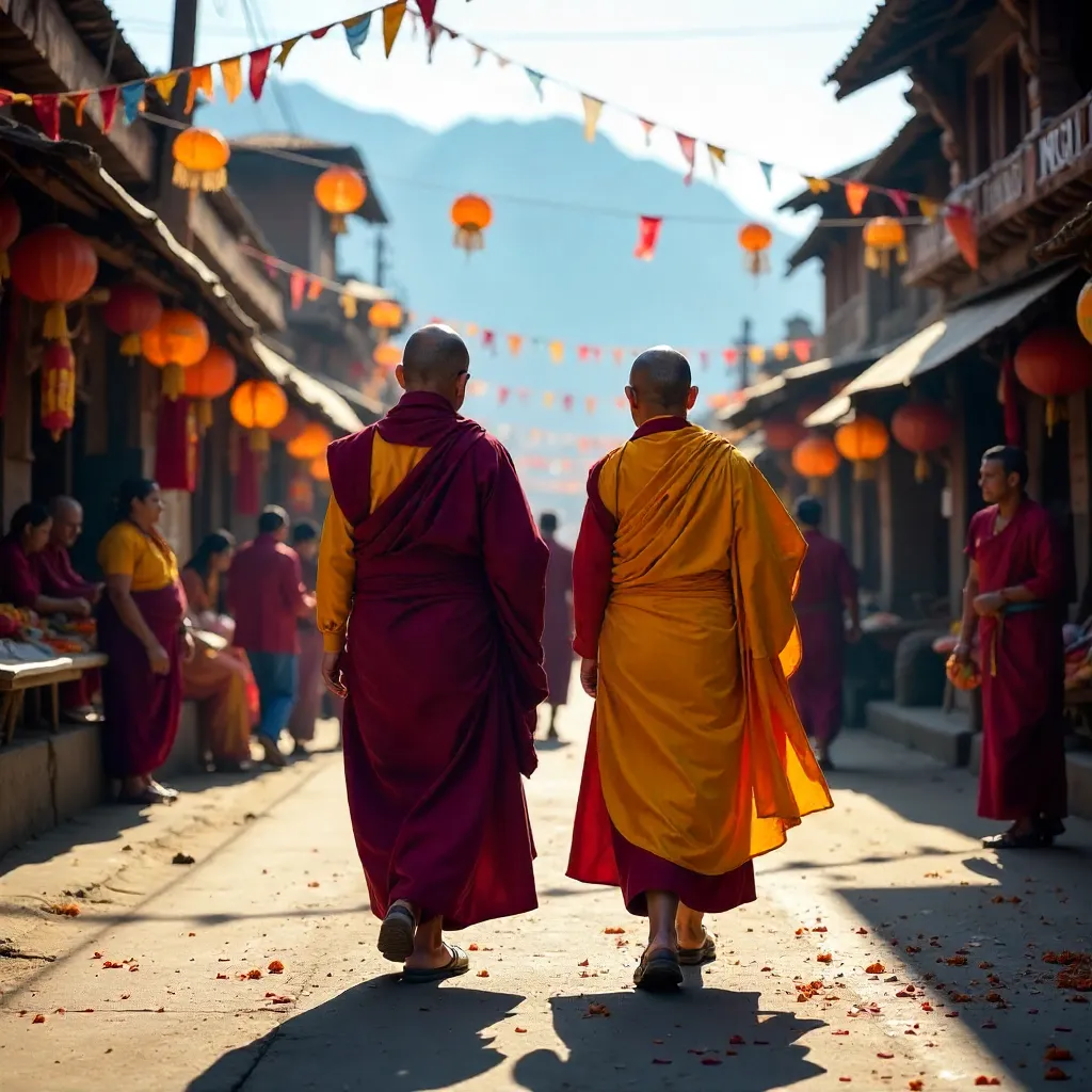 Two Monks at a Vibrant Pokhara Festival