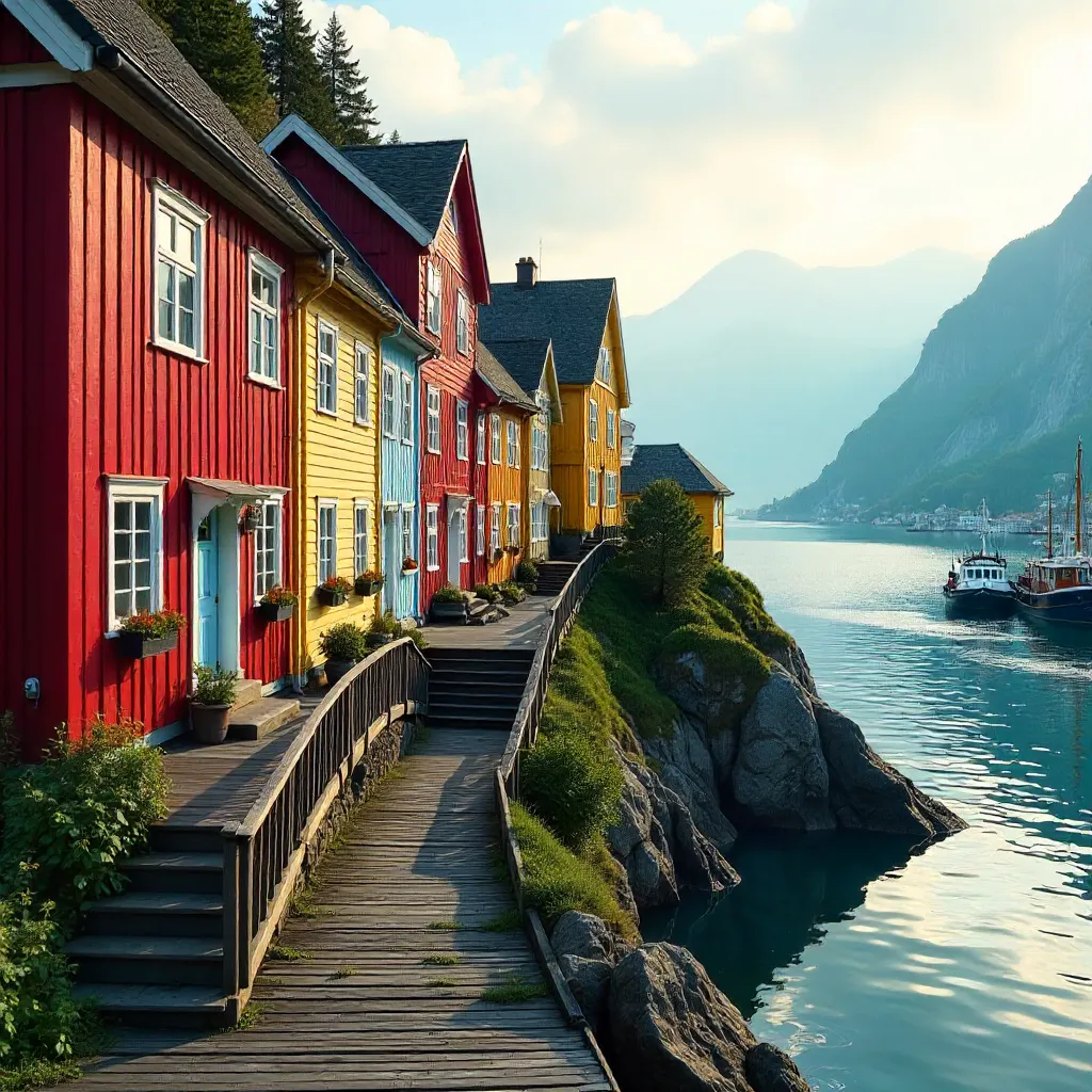 Colorful hillside houses above Bergen's harbor