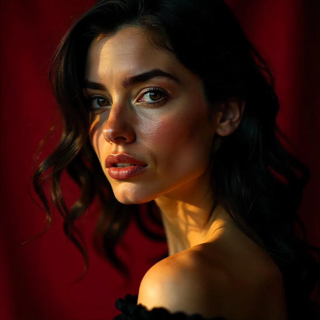 Crimson Chiaroscuro Portrait of a Woman