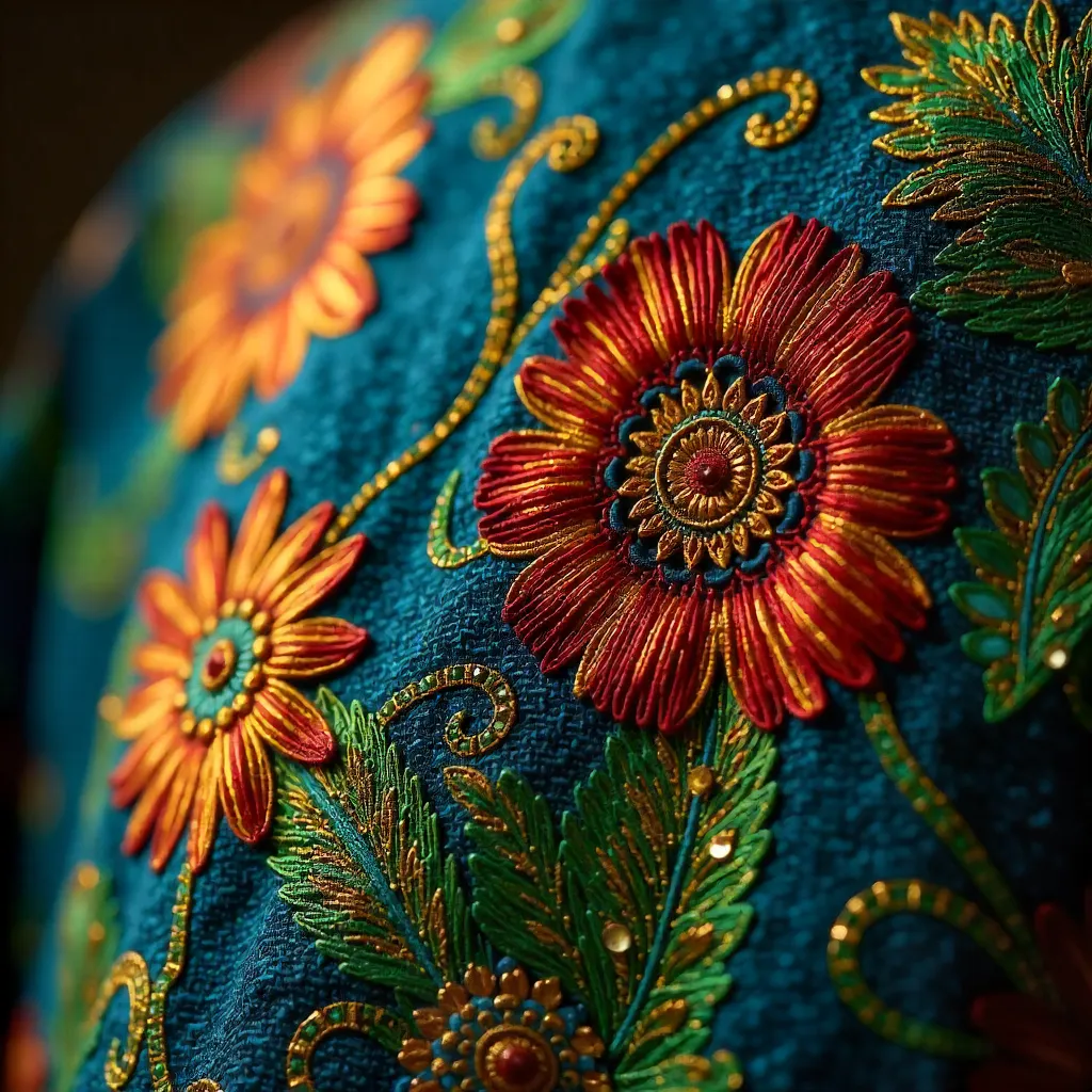Close-Up of Vibrant Nigerian Embroidered Textiles