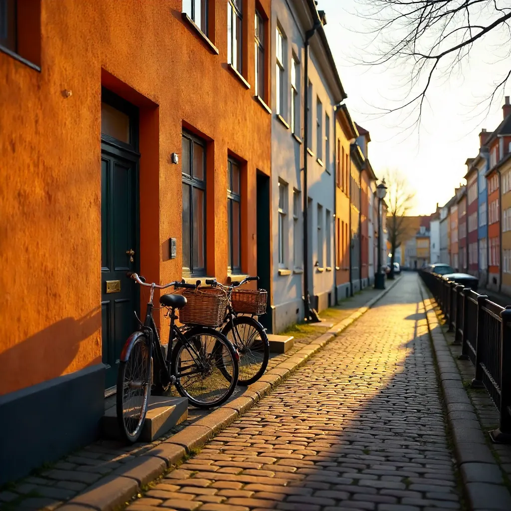 Copenhagen Street: Orange Walls and Vintage Bicycles