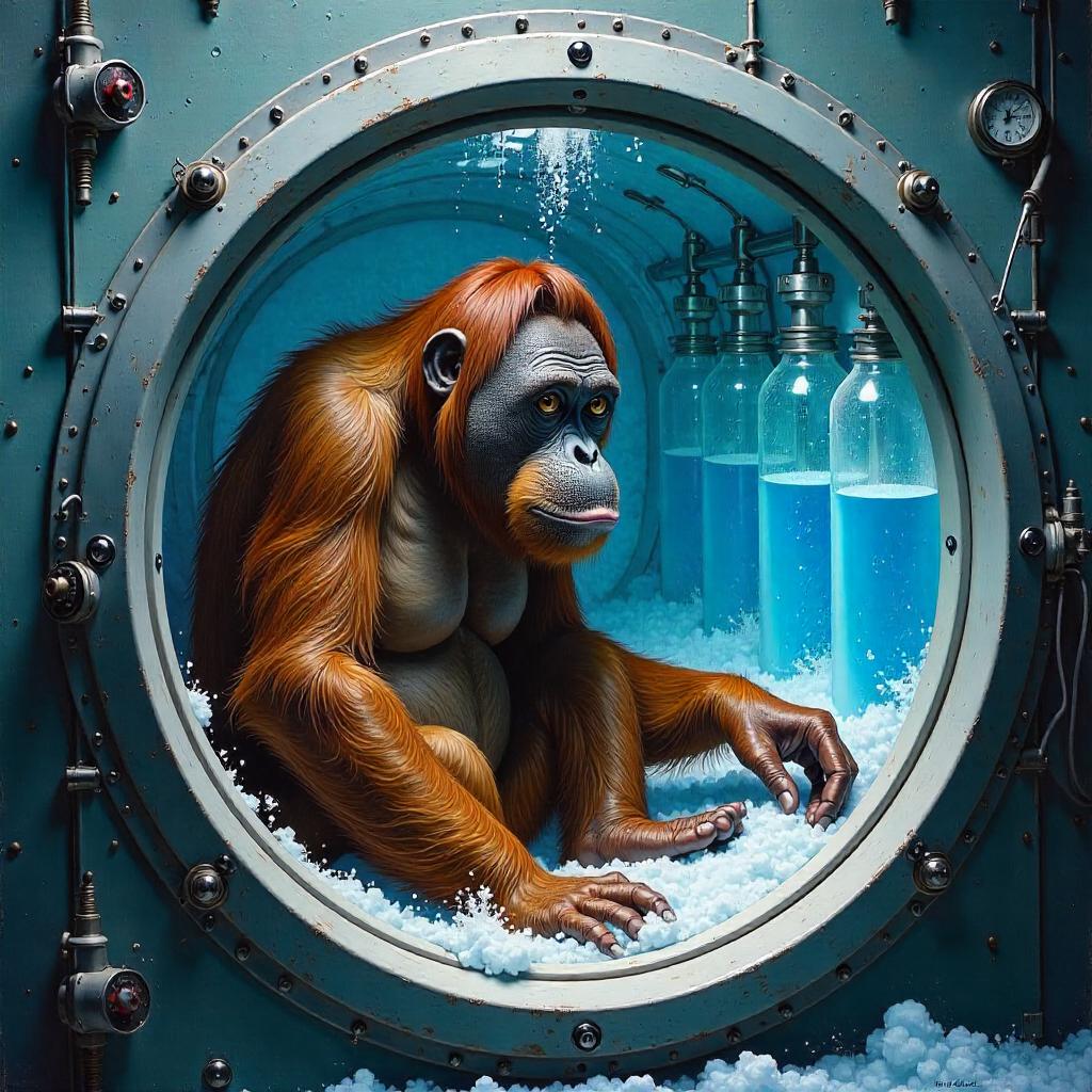 Orangutan in a Cryogenic Chamber: Oil Painting