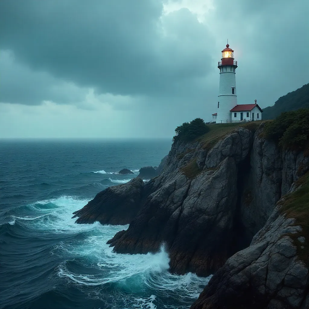 Solitary Lighthouse on a Rugged Cliff