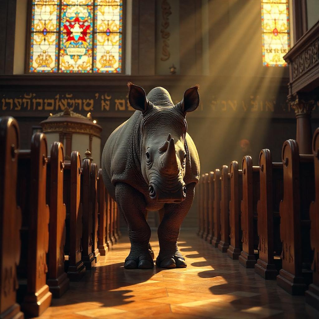 Rhino in a Sunlit Synagogue, Photorealistic
